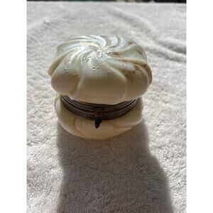 Antique Wave Crest Dresser Box 5.5” Hinged Hand Painted Pansies Opaline Glass